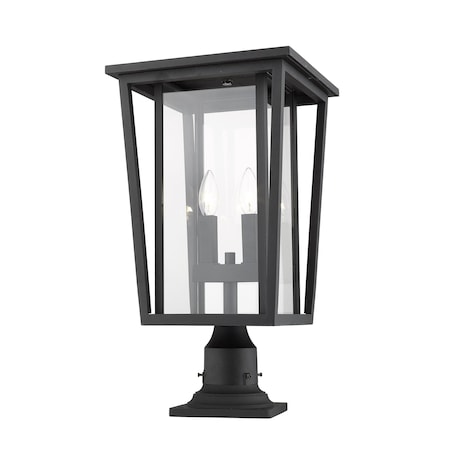 Z-Lite Seoul 2 Light Outdoor Pier Mounted Fixture, Black & Clear 571PHBR-533PM-BK